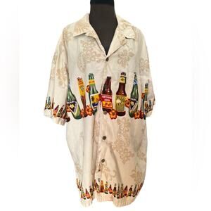 Vtg 90s Hawaiian Tropical Beer Brew North Shore Hibiscus Button Front Shirt 2XL